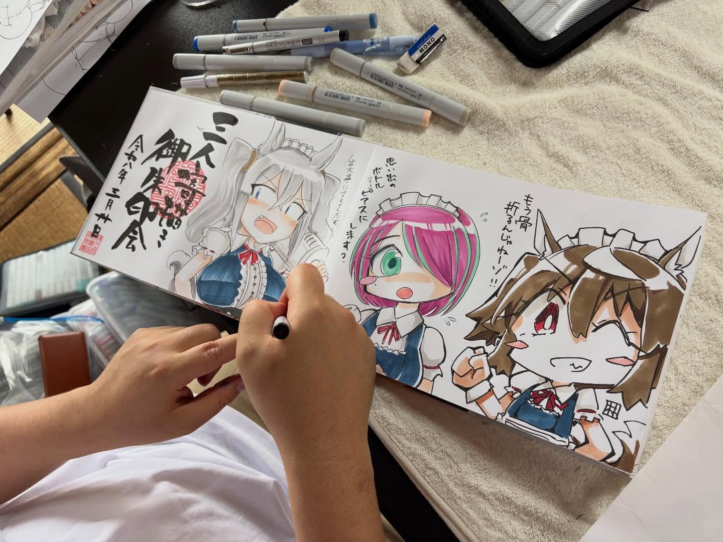 お気楽ニックさんをお招きして突発的に開催した寄描き御朱印会は楽しく終えることができました😄
限られた時間内でネタを描く緊張感…やはり良いもんですね！
またタイミングが合えば開催したいので皆さんまたよろしくお願いします🙇

#浄泉寺
#直描き御朱印
#イラスト御朱印